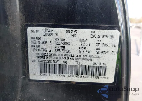 1996 Dodge Ram 1500 from USA, damaged, VIN 3B7HC13Z2TG199353